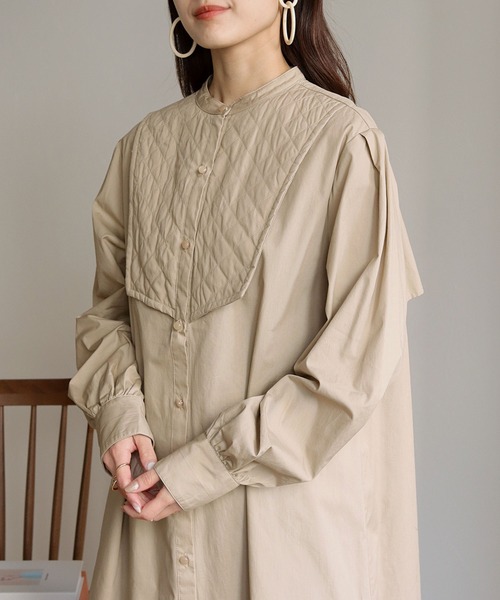 HER CLOSET（ハークローゼット）の「【shemoshelly】キルティングヨークシャツワンピース（シャツワンピース・レディース・ブラック/オフホワイト/ライトベージュ・M）」の9枚目の写真