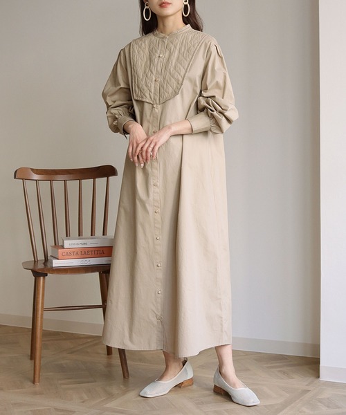 HER CLOSET（ハークローゼット）の「【shemoshelly】キルティングヨークシャツワンピース（シャツワンピース・レディース・ブラック/オフホワイト/ライトベージュ・M）」の14枚目の写真