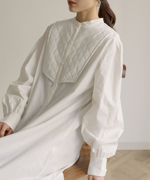 HER CLOSET（ハークローゼット）の「【shemoshelly】キルティングヨークシャツワンピース（シャツワンピース・レディース・ブラック/オフホワイト/ライトベージュ・M）」の7枚目の写真