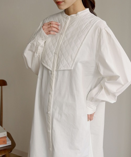 HER CLOSET（ハークローゼット）の「【shemoshelly】キルティングヨークシャツワンピース（シャツワンピース・レディース・ブラック/オフホワイト/ライトベージュ・M）」の10枚目の写真