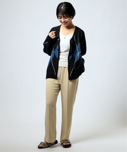 B.C STOCK(ベーセーストック)の「オーバーサイズ 総柄ジャガードジオメカーディガン(カーディガン/ボレロ・メンズ・ブラック/グレー・MEDIUM/LARGE)」の6枚目の写真