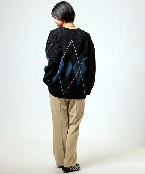 B.C STOCK(ベーセーストック)の「オーバーサイズ 総柄ジャガードジオメカーディガン(カーディガン/ボレロ・メンズ・ブラック/グレー・MEDIUM/LARGE)」の8枚目の写真