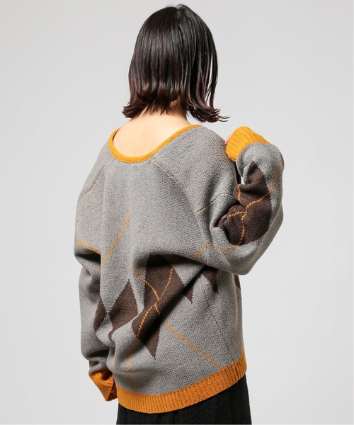 B.C STOCK(ベーセーストック)の「オーバーサイズ 総柄ジャガードジオメカーディガン(カーディガン/ボレロ・メンズ・ブラック/グレー・MEDIUM/LARGE)」の14枚目の写真