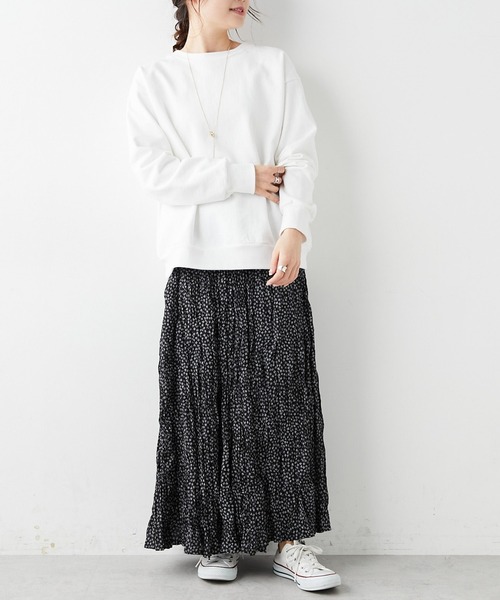PUAL CE CIN（ピュアルセシン）の「クリンクル加工小花柄スカート（スカート・レディース・ホワイト/ブラック・FREE）」の9枚目の写真