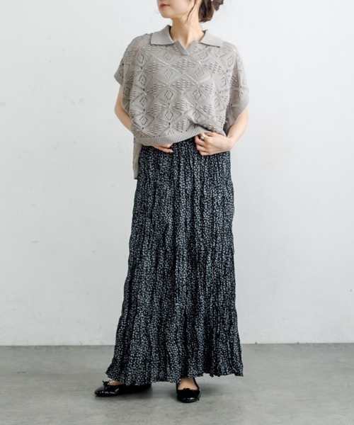 PUAL CE CIN（ピュアルセシン）の「クリンクル加工小花柄スカート（スカート・レディース・ホワイト/ブラック・FREE）」の10枚目の写真