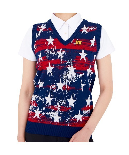 Loudmouth(ラウドマウス)の「LOUDMOUTH/ラウドマウス ゴルフウェア 軽量ニット メッシュ編み 星柄 ニットベスト(シャツ/ブラウス・レディース・ネイビー/ホワイト/ブラック・S/L/M)」の2枚目の写真