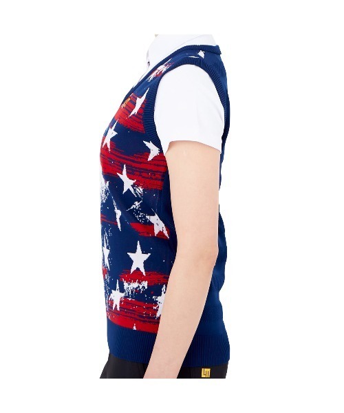 Loudmouth(ラウドマウス)の「LOUDMOUTH/ラウドマウス ゴルフウェア 軽量ニット メッシュ編み 星柄 ニットベスト(シャツ/ブラウス・レディース・ネイビー/ホワイト/ブラック・S/L/M)」の15枚目の写真
