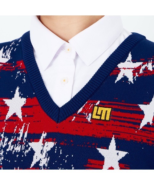 Loudmouth(ラウドマウス)の「LOUDMOUTH/ラウドマウス ゴルフウェア 軽量ニット メッシュ編み 星柄 ニットベスト(シャツ/ブラウス・レディース・ネイビー/ホワイト/ブラック・S/L/M)」の17枚目の写真