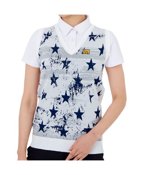 Loudmouth(ラウドマウス)の「LOUDMOUTH/ラウドマウス ゴルフウェア 軽量ニット メッシュ編み 星柄 ニットベスト(シャツ/ブラウス・レディース・ネイビー/ホワイト/ブラック・S/L/M)」の4枚目の写真