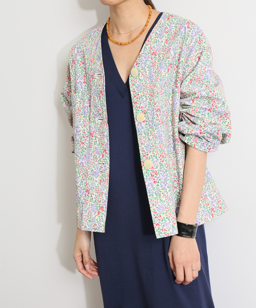 セール】IENA LA BOUCLE 綿ツイルフラワーVネックブルゾン