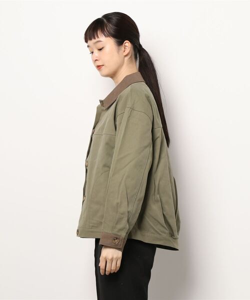 ehka sopo（エヘカソポ）の「配色ワークジャケット（セットアップ可）（その他アウター・レディース・ベージュ/カーキ/キナリ・ﾌﾘ-）」の4枚目の写真