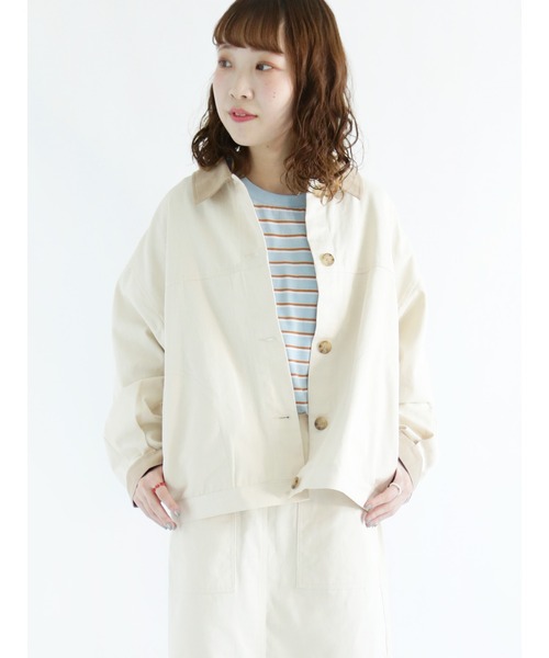 ehka sopo（エヘカソポ）の「配色ワークジャケット（セットアップ可）（その他アウター・レディース・ベージュ/カーキ/キナリ・ﾌﾘ-）」の2枚目の写真