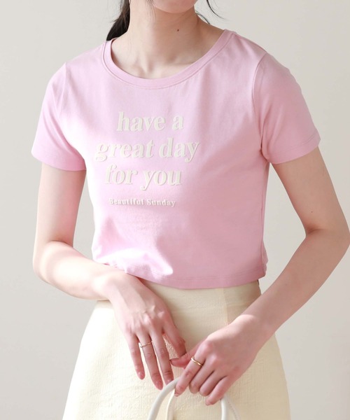 archives(アルシーヴ)の「短丈フロッキープリントT(Tシャツ/カットソー・レディース・ブラック/オフホワイト/ピンク・MEDIUM)」の3枚目の写真