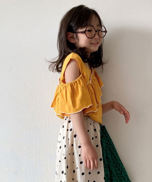 CIAOPANIC TYPY(チャオパニックティピー)の「【KIDS】アシメフリルタンクトップ(Tシャツ/カットソー・キッズ・アイボリー/チャコールグレー/オレンジ・X-LARGE/LARGE/SMALL/XX-LARGE/MEDIUM)」の3枚目の写真