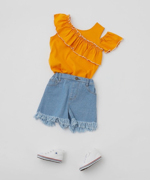 CIAOPANIC TYPY(チャオパニックティピー)の「【KIDS】アシメフリルタンクトップ(Tシャツ/カットソー・キッズ・アイボリー/チャコールグレー/オレンジ・X-LARGE/LARGE/SMALL/XX-LARGE/MEDIUM)」の5枚目の写真