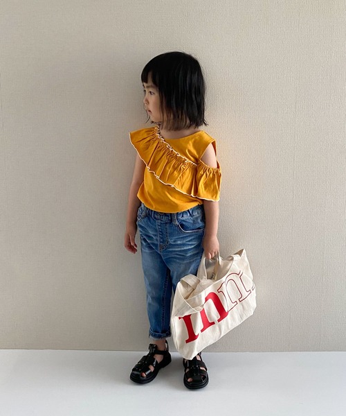 CIAOPANIC TYPY(チャオパニックティピー)の「【KIDS】アシメフリルタンクトップ(Tシャツ/カットソー・キッズ・アイボリー/チャコールグレー/オレンジ・X-LARGE/LARGE/SMALL/XX-LARGE/MEDIUM)」の22枚目の写真