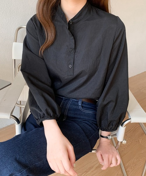 Diosfront（ディオスフロント）の「バンドカラーストライプシャツ（シャツ/ブラウス・レディース・ホワイト/ピンク/ライトグリーン/ブラック・FREE）」の9枚目の写真