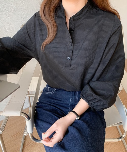 Diosfront（ディオスフロント）の「バンドカラーストライプシャツ（シャツ/ブラウス・レディース・ホワイト/ピンク/ライトグリーン/ブラック・FREE）」の10枚目の写真