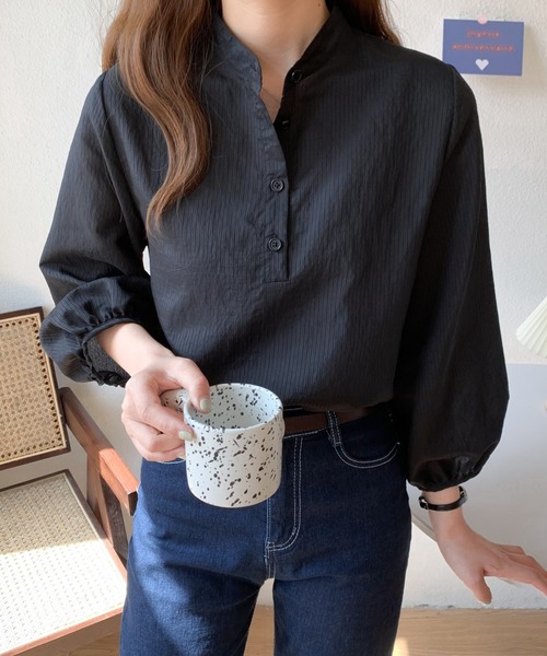 Diosfront（ディオスフロント）の「バンドカラーストライプシャツ（シャツ/ブラウス・レディース・ホワイト/ピンク/ライトグリーン/ブラック・FREE）」の12枚目の写真