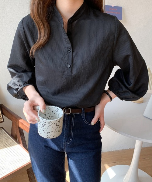 Diosfront（ディオスフロント）の「バンドカラーストライプシャツ（シャツ/ブラウス・レディース・ホワイト/ピンク/ライトグリーン/ブラック・FREE）」の14枚目の写真