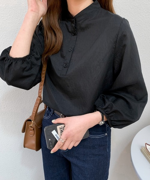 Diosfront（ディオスフロント）の「バンドカラーストライプシャツ（シャツ/ブラウス・レディース・ホワイト/ピンク/ライトグリーン/ブラック・FREE）」の16枚目の写真