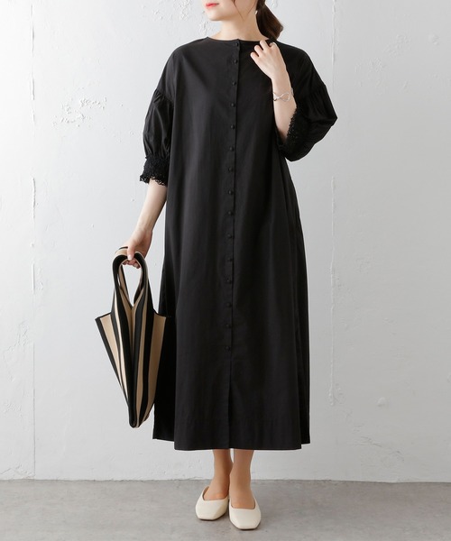 PUAL CE CIN（ピュアルセシン）の「袖レースシャーリングワンピース（ワンピース・レディース・ブラック/サックスブルー/グレイッシュベージュ・FREE）」の7枚目の写真