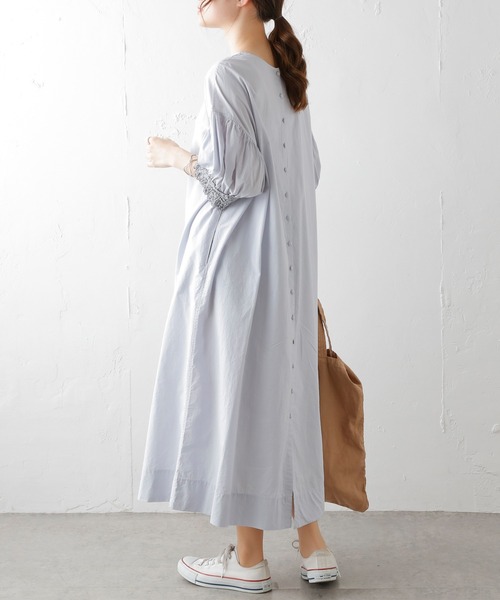 PUAL CE CIN（ピュアルセシン）の「袖レースシャーリングワンピース（ワンピース・レディース・ブラック/サックスブルー/グレイッシュベージュ・FREE）」の12枚目の写真