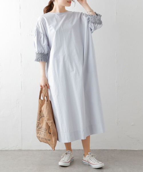 PUAL CE CIN（ピュアルセシン）の「袖レースシャーリングワンピース（ワンピース・レディース・ブラック/サックスブルー/グレイッシュベージュ・FREE）」の9枚目の写真