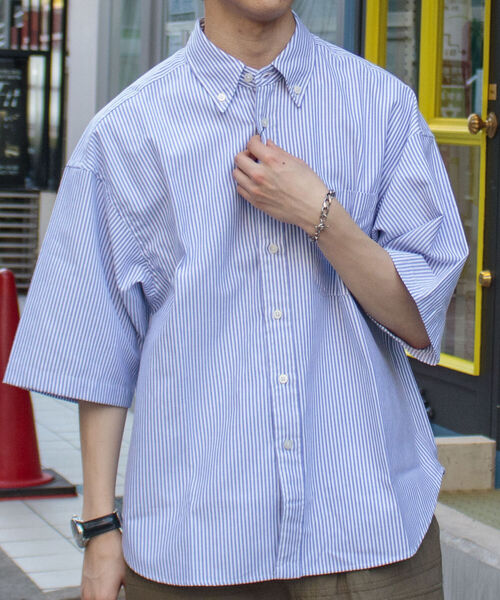 GLOSTER（グロスター）の「【GLOSTER/グロスター】オックスボタンダウン ストライプオーバーシャツ（シャツ/ブラウス・メンズ・ネイビー/グリーン/ピンク/オレンジ・MEDIUM/LARGE）」の13枚目の写真