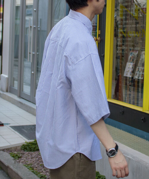 GLOSTER（グロスター）の「【GLOSTER/グロスター】オックスボタンダウン ストライプオーバーシャツ（シャツ/ブラウス・メンズ・ネイビー/グリーン/ピンク/オレンジ・MEDIUM/LARGE）」の14枚目の写真