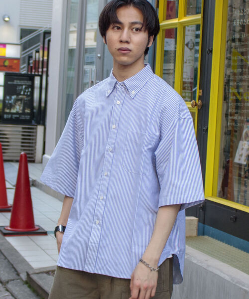 GLOSTER（グロスター）の「【GLOSTER/グロスター】オックスボタンダウン ストライプオーバーシャツ（シャツ/ブラウス・メンズ・ネイビー/グリーン/ピンク/オレンジ・MEDIUM/LARGE）」の16枚目の写真