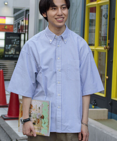 GLOSTER（グロスター）の「【GLOSTER/グロスター】オックスボタンダウン ストライプオーバーシャツ（シャツ/ブラウス・メンズ・ネイビー/グリーン/ピンク/オレンジ・MEDIUM/LARGE）」の17枚目の写真