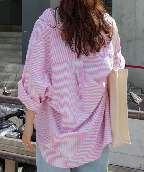 GLOSTER（グロスター）の「【GLOSTER/グロスター】オックスボタンダウン ストライプオーバーシャツ（シャツ/ブラウス・メンズ・ネイビー/グリーン/ピンク/オレンジ・MEDIUM/LARGE）」の21枚目の写真