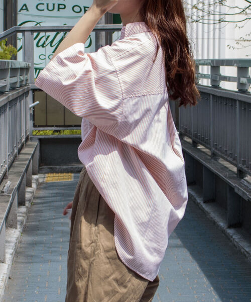 GLOSTER（グロスター）の「【GLOSTER/グロスター】オックスボタンダウン ストライプオーバーシャツ（シャツ/ブラウス・メンズ・ネイビー/グリーン/ピンク/オレンジ・MEDIUM/LARGE）」の5枚目の写真