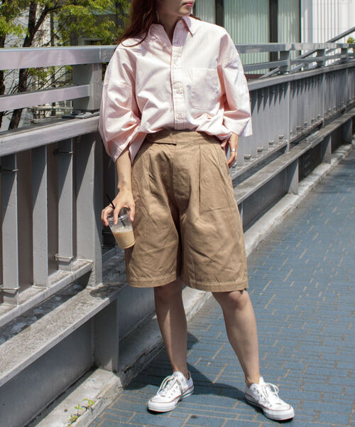 GLOSTER（グロスター）の「【GLOSTER/グロスター】オックスボタンダウン ストライプオーバーシャツ（シャツ/ブラウス・メンズ・ネイビー/グリーン/ピンク/オレンジ・MEDIUM/LARGE）」の6枚目の写真