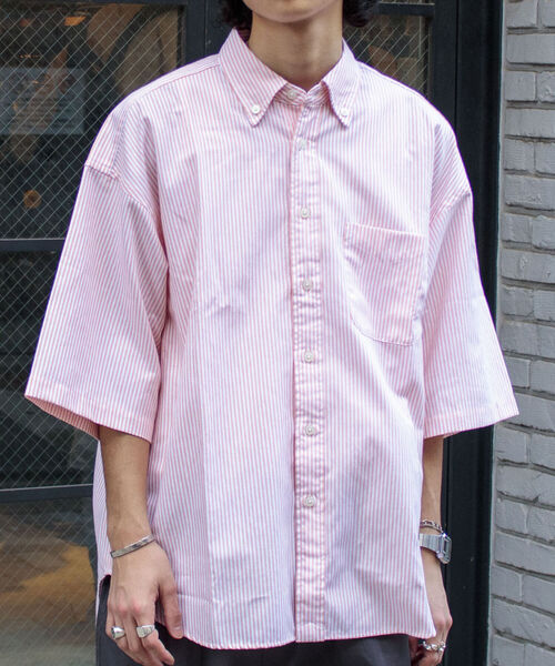 GLOSTER（グロスター）の「【GLOSTER/グロスター】オックスボタンダウン ストライプオーバーシャツ（シャツ/ブラウス・メンズ・ネイビー/グリーン/ピンク/オレンジ・MEDIUM/LARGE）」の8枚目の写真