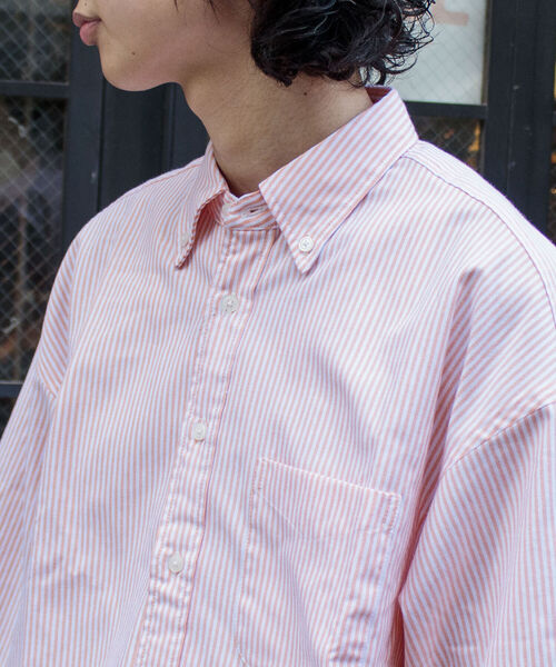 GLOSTER（グロスター）の「【GLOSTER/グロスター】オックスボタンダウン ストライプオーバーシャツ（シャツ/ブラウス・メンズ・ネイビー/グリーン/ピンク/オレンジ・MEDIUM/LARGE）」の9枚目の写真