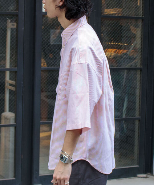 GLOSTER（グロスター）の「【GLOSTER/グロスター】オックスボタンダウン ストライプオーバーシャツ（シャツ/ブラウス・メンズ・ネイビー/グリーン/ピンク/オレンジ・MEDIUM/LARGE）」の10枚目の写真