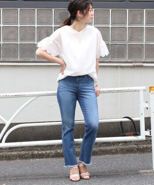 HONEYSUCKLE ROSE（ハニーサックルローズ）の「【HONEYSUCKLE ROSE】袖レース２ＷＡＹブラウス（シャツ/ブラウス・レディース・ホワイト/グリーン/オレンジ・M/L）」の22枚目の写真