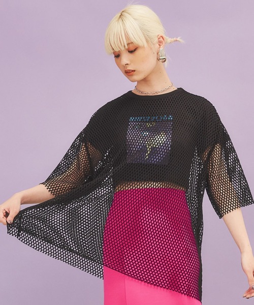 PUNYUS(プニュズ)の「半袖メッシュトップス(Tシャツ/カットソー・レディース・ホワイト/ブラック/パープル/ピンク/グリーン・1/2/4/3)」の1枚目の写真