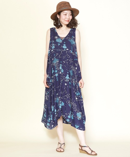 チャイハネ（チャイハネ）の「【チャイハネ】セイリスノースリーブワンピース（ワンピース・レディース・ホワイト/パープル/ネイビー・FREE）」の3枚目の写真