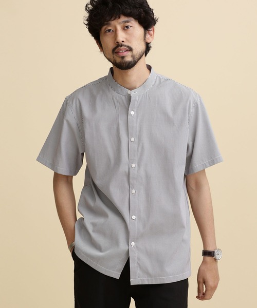 NANO universe（ナノユニバース）の「LB.04/T/Cストライプバンドカラーシャツ（シャツ/ブラウス・メンズ・ブラック/パープル/ブルー・M/L/XL/S）」の9枚目の写真