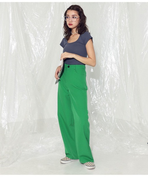 ANAP（アナップ）の「ワイドシルエットスラックス（スラックス・レディース・ベージュ/グリーン/ダークグレー/ブラック/アイボリー・FREE）」の7枚目の写真