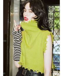 jouetie | ハーフZIPダメージベスト(ベスト)