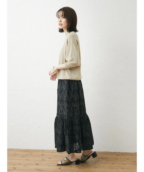 Green　Parks（グリーンパークス）の「ジャガードロングスカート（スカート・レディース・カーキ/ブラック・FREE）」の6枚目の写真
