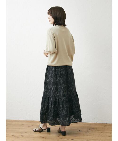 Green　Parks（グリーンパークス）の「ジャガードロングスカート（スカート・レディース・カーキ/ブラック・FREE）」の3枚目の写真