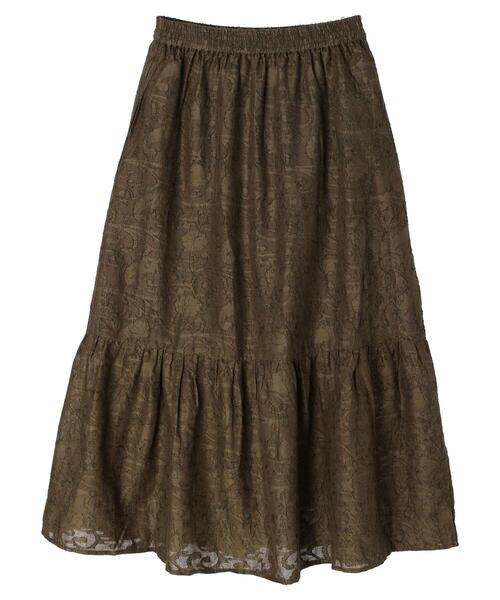 Green　Parks（グリーンパークス）の「ジャガードロングスカート（スカート・レディース・カーキ/ブラック・FREE）」の2枚目の写真