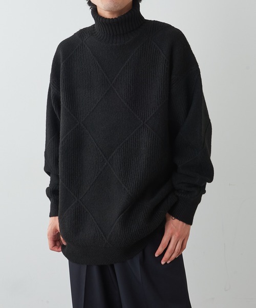 Lui's(ルイス)の「アーガイル柄タートルニット(ニット/セーター・メンズ・アイボリー/ブラック/グリーン/オレンジ・SMALL/MEDIUM)」の6枚目の写真