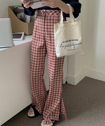 チェック柄セミフレアスラックス