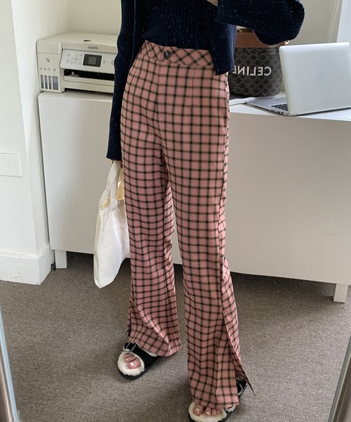 aimoha（アイモハ）の「チェック柄セミフレアスラックス（スラックス・レディース・ピンク・LARGE/X-LARGE/SMALL/MEDIUM）」の12枚目の写真